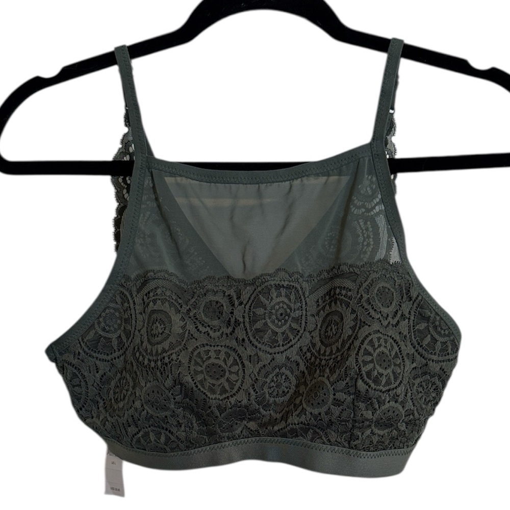 ☀️ Aerie Olive Green Lace and Mesh Bralette NWT